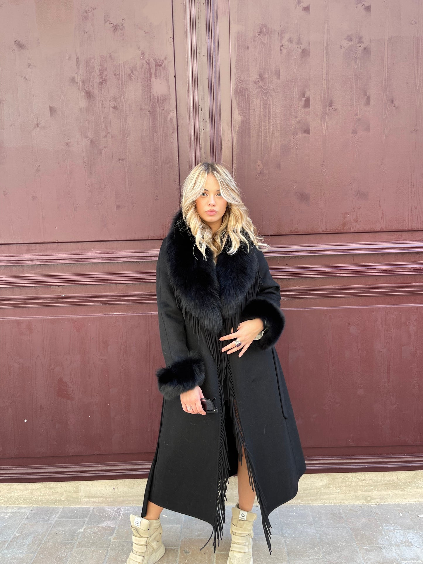 Cashmere Coat long à franges